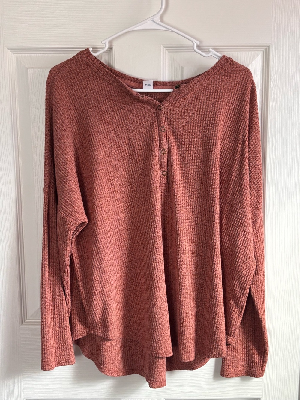 Old Navy Waffle-Knit Henley Long Sleeve Top - Rust
